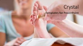  Presentation with wooden stick - Slide set enhanced with women at reflexology having foot massaged or pressed with wooden stick background and a coral colored foreground