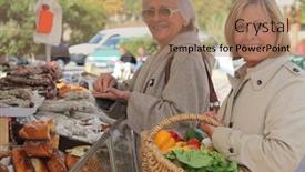  Presentation with market - PPT layouts consisting of women-at-the-market-together background and a coral colored foreground
