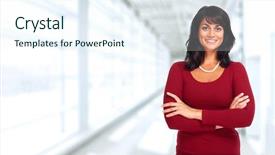  Presentation with young business woman smile show - Amazing presentation theme having women bank - beautiful young business woman backdrop and a sky blue colored foreground