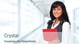  Presentation with blue business - Presentation theme consisting of women bank - beautiful young business woman background and a sky blue colored foreground