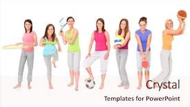  Presentation with sports - Slide deck having women basketball - picture of seven girls presenting background and a sky blue colored foreground