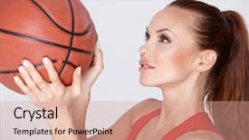  Presentation with base ball field - Colorful PPT theme enhanced with women basketball - woman with basket ball backdrop and a  colored foreground