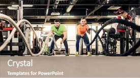  Presentation with battle - Colorful presentation theme enhanced with women battle - caucasian man and woman exercising backdrop and a coral colored foreground