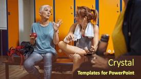  Presentation with locker room - Presentation featuring women-before-workout-in-locker background and a tawny brown colored foreground