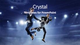  Presentation with women in media - PPT layouts having women business league mixed media background and a navy blue colored foreground