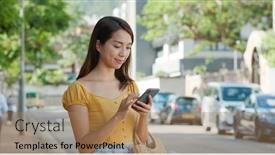  Presentation with taxi - Slide set enhanced with women-call-taxi-on-cellphone background and a coral colored foreground