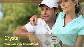  Presentation with golf - Beautiful PPT theme featuring women cap - couple playing golf backdrop and a tawny brown colored foreground