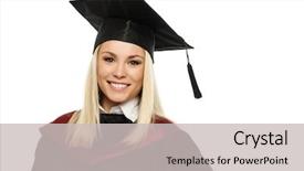  Presentation with student behavior management - Slides having women cap - happy graduated blond student girl background and a light gray colored foreground