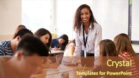  Presentation with inspiration - PPT theme with women career inspiration - portrait of smiling female high background and a tawny brown colored foreground