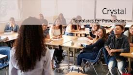  Presentation with high school - Cool new slide deck with women career inspiration - rear view of female high backdrop and a soft green colored foreground