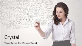  Presentation with thoughts - PPT theme having women career inspiration - young woman sketching and calculating background and a  colored foreground