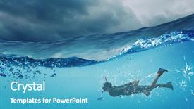  Presentation with pebble under ripple water - Presentation theme featuring women challenges - woman under water background and a teal colored foreground