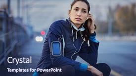  Presentation with listening woman - Beautiful slides featuring women challenges - young woman sitting on street backdrop and a ocean colored foreground