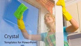  Presentation with cleaning - Beautiful slides featuring women cleaning a window 4 backdrop and a light blue colored foreground