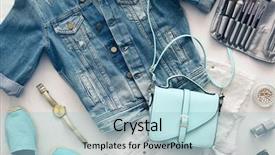  Presentation with clothing - Slide deck consisting of women clothing on bed background background and a light blue colored foreground