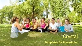  Presentation with students - Cool new slides with women colleges - students having lesson outdoor backdrop and a tawny brown colored foreground