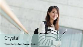  Presentation with cyber stalking computer laptop suffering - PPT layouts consisting of women colleges - woman with backpack and hold background and a  colored foreground