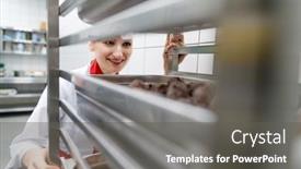  Presentation with meatball - Slides enhanced with women-cook-getting-frozen-meatball background and a gray colored foreground