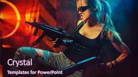  Presentation with women warrior - Beautiful theme featuring women crime - young strong woman warrior backdrop and a wine colored foreground