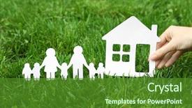  Presentation with relationships - PPT theme with women defence - woman hand holding wooden family background and a tawny brown colored foreground