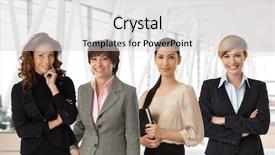  Presentation with diverse women - PPT theme with women diversity - diverse group of businesswomen background and a light gray colored foreground