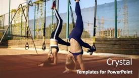 Presentation with group training - Cool new slide set with women-doing-balance-exercise-group backdrop and a tawny brown colored foreground