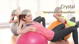  Presentation with exercise kids kid doing fitness - PPT theme featuring women doing exercise with ball background and a cream colored foreground