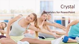  Presentation with exercise kids kid doing fitness - Beautiful slide deck featuring women doing stretching in fitness backdrop and a sky blue colored foreground