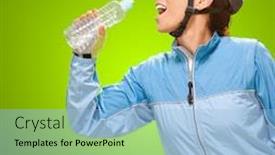  Presentation with drinking water - PPT theme with women drinking water on green background background and a light blue colored foreground