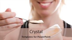 Presentation with yogurt - Slides enhanced with women eating healthy lifestyle yogurt background and a coral colored foreground