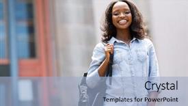  Presentation with college campus - PPT layouts enhanced with women education - cheerful african college girl outdoors background and a  colored foreground