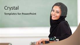  Presentation with muslim women - Colorful PPT theme enhanced with women education - modern muslim college girl backdrop and a light gray colored foreground