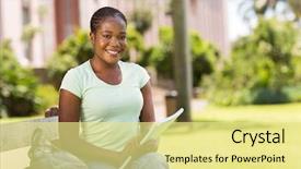  Presentation with college - Cool new PPT layouts with women education - pretty female college student outdoors backdrop and a  colored foreground