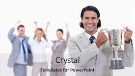  Presentation with man in suit guitar - Colorful PPT theme enhanced with women eith award - close-up of a man dressed backdrop and a  colored foreground