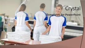  Presentation with agree - Colorful slide deck enhanced with women employed agree ironing textiles in chemical cleaners backdrop and a light gray colored foreground