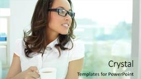  Presentation with lady - Slides consisting of women emporment - smiling young lady looking background and a soft green colored foreground