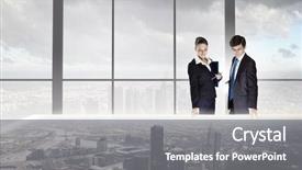  Presentation with construction design - Presentation having women emporment - two business people examining design background and a  colored foreground