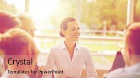  Presentation with women meeting - PPT theme enhanced with women entrepreneurs - business people and technology concept background and a coral colored foreground