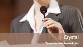  Presentation with audience - Slide deck with women entrepreneurs - businesswoman standing on stage background and a coral colored foreground