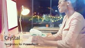  Presentation with desk - Presentation theme enhanced with women entrepreneurs - confident businesswoman working on computer background and a lemonade colored foreground