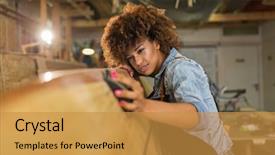  Presentation with young students working in groups - PPT theme enhanced with women entrepreneurs - happy young woman working background and a gold colored foreground