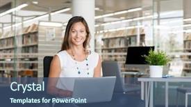  Presentation with laptop - PPT theme having women entrepreneurs - portrait of an attractive young background and a ocean colored foreground