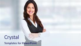  Presentation with business women - PPT layouts enhanced with women entrepreneurs - young beautiful business woman background and a sky blue colored foreground