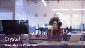  Presentation with black women workplace - Beautiful PPT theme featuring women entrepreneurs - young black woman at her backdrop and a tawny brown colored foreground