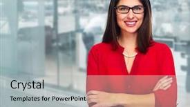  Presentation with woman business - Slide deck having women entrepreneurs - young smiling business woman background and a light gray colored foreground