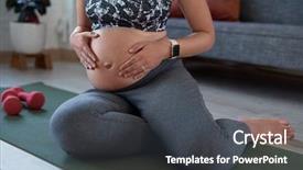  Presentation with active exercise elderly - PPT theme consisting of women feelings - pregnant woman keeping fit exercising background and a dark gray colored foreground