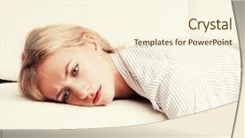  Presentation with grief - Amazing slide set having women feelings - sad young woman at home backdrop and a cream colored foreground