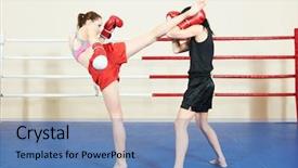  Presentation with thai boxing - Cool new slides with women fighting at training boxing backdrop and a teal colored foreground