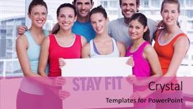  Presentation with blank - Colorful theme enhanced with women fitness exercise - word stay fit against fit backdrop and a coral colored foreground