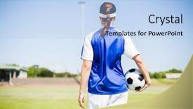  Presentation with soccer - PPT theme having athleticism - rear view of soccer player background and a light blue colored foreground